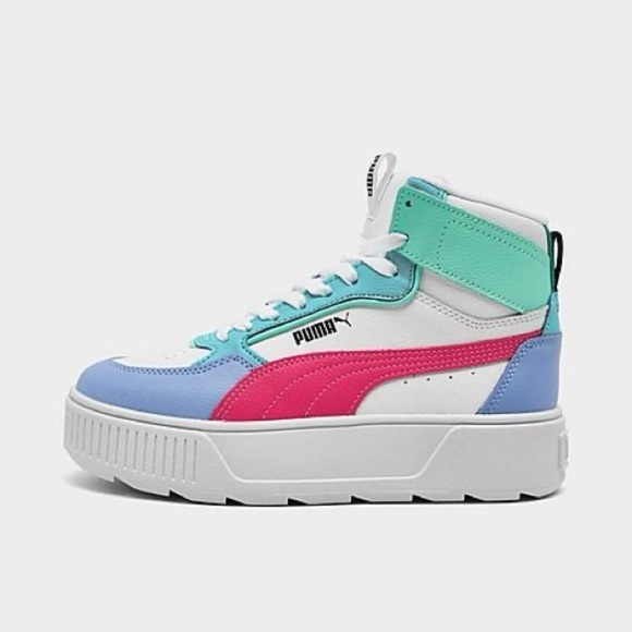 Puma Shoes - Puma White High Top Sneakers with Pink, Blue, and Green Accents size 5